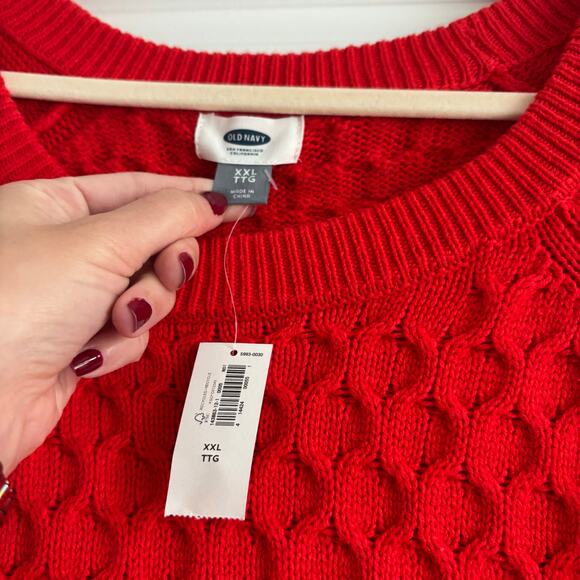 NWT Old Navy Honeycomb Crew Neck Sweater Sz XXL Red Holiday Cotton Blend - Picture 8 of 9